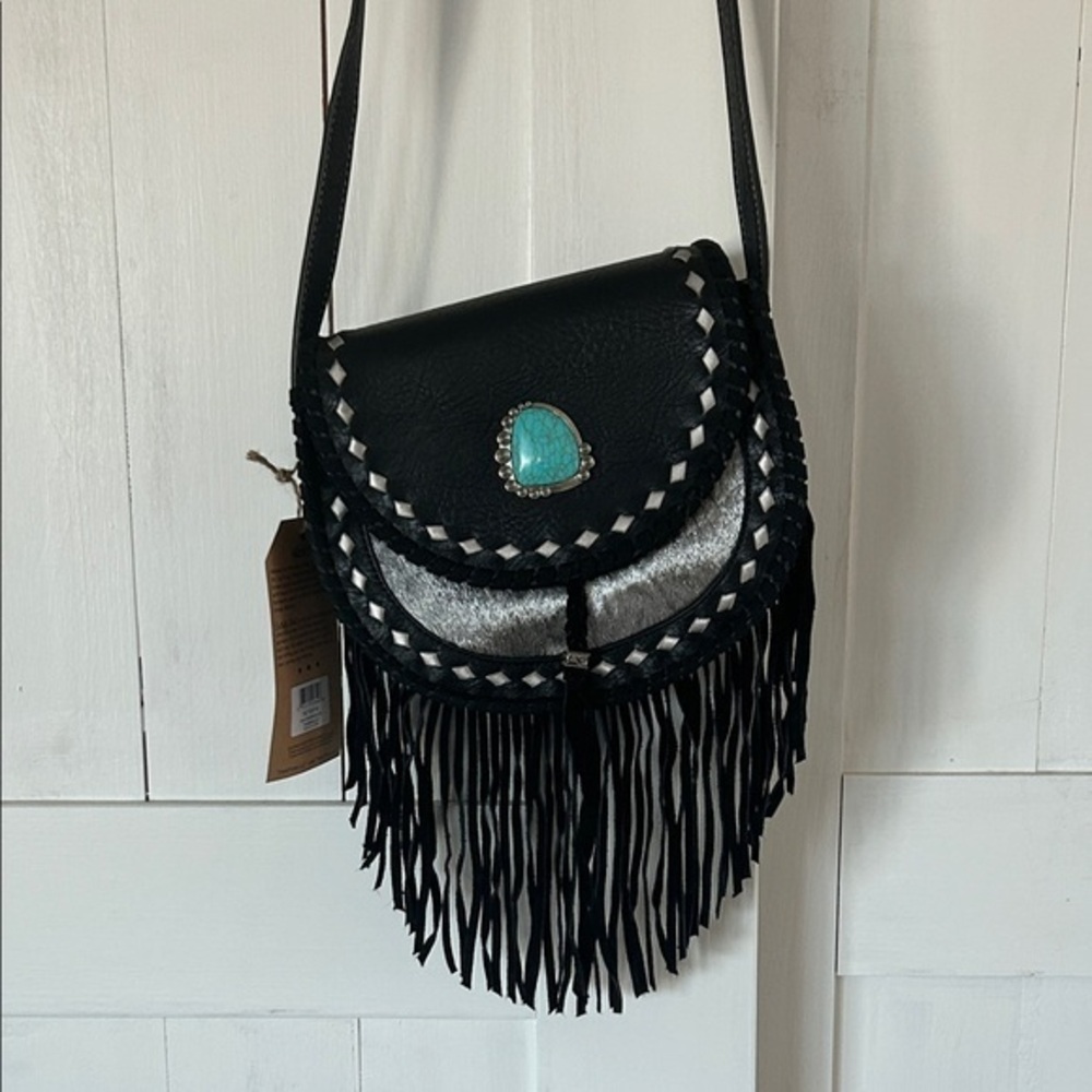 Catchfly Calf hair saddle bag crossbody purse black leather NEW Boot Barn